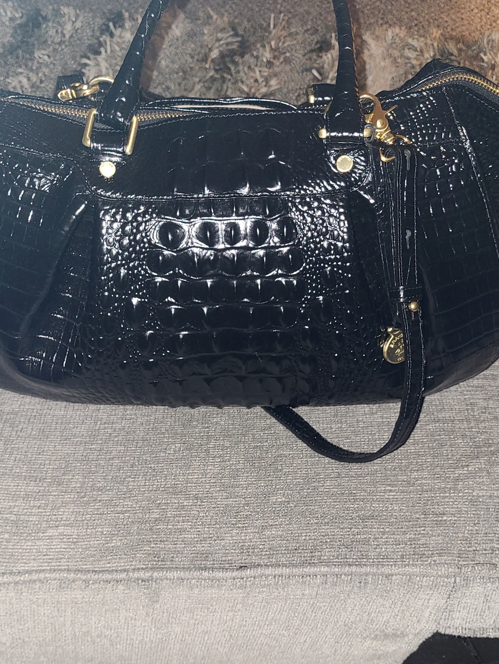 Brahmin Black Croc-Embossed Satchel Handbag - Classic Women's Bag